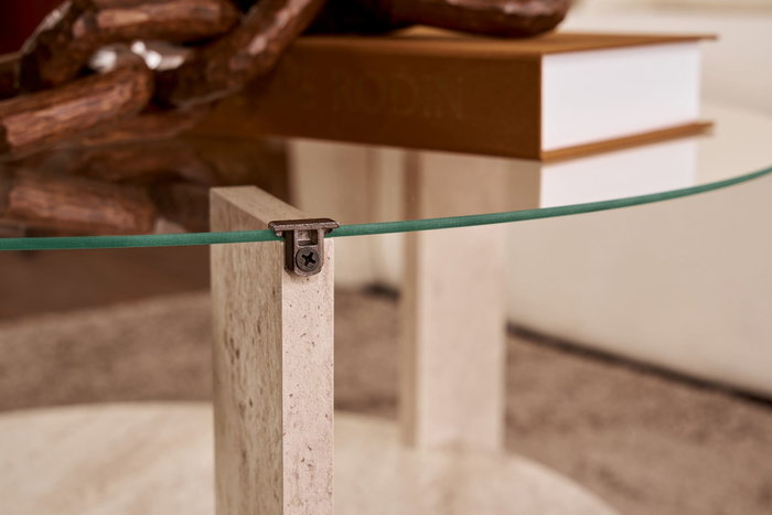 Nordure Clara - Mesa de centro de vidrio templado, Travertino y Transparente